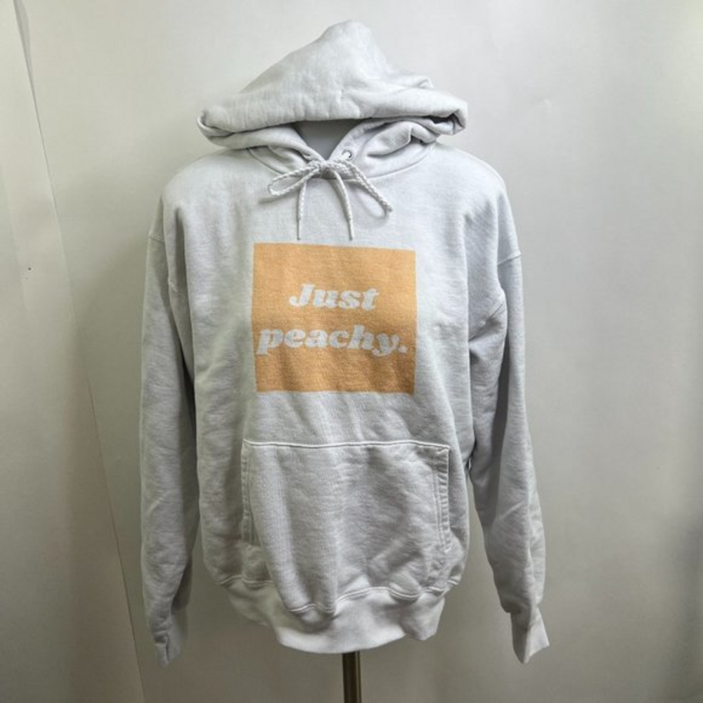 Just Peachy Sweatshirt S‎ Hoodie White Orange Graphic Hood Hanes Cotton